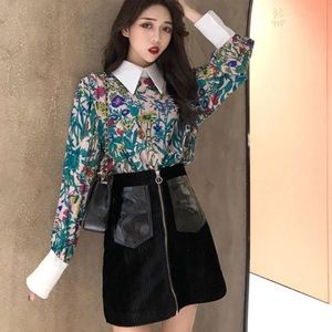 Floral Print Women Blouse  Front Back Long Sleeve